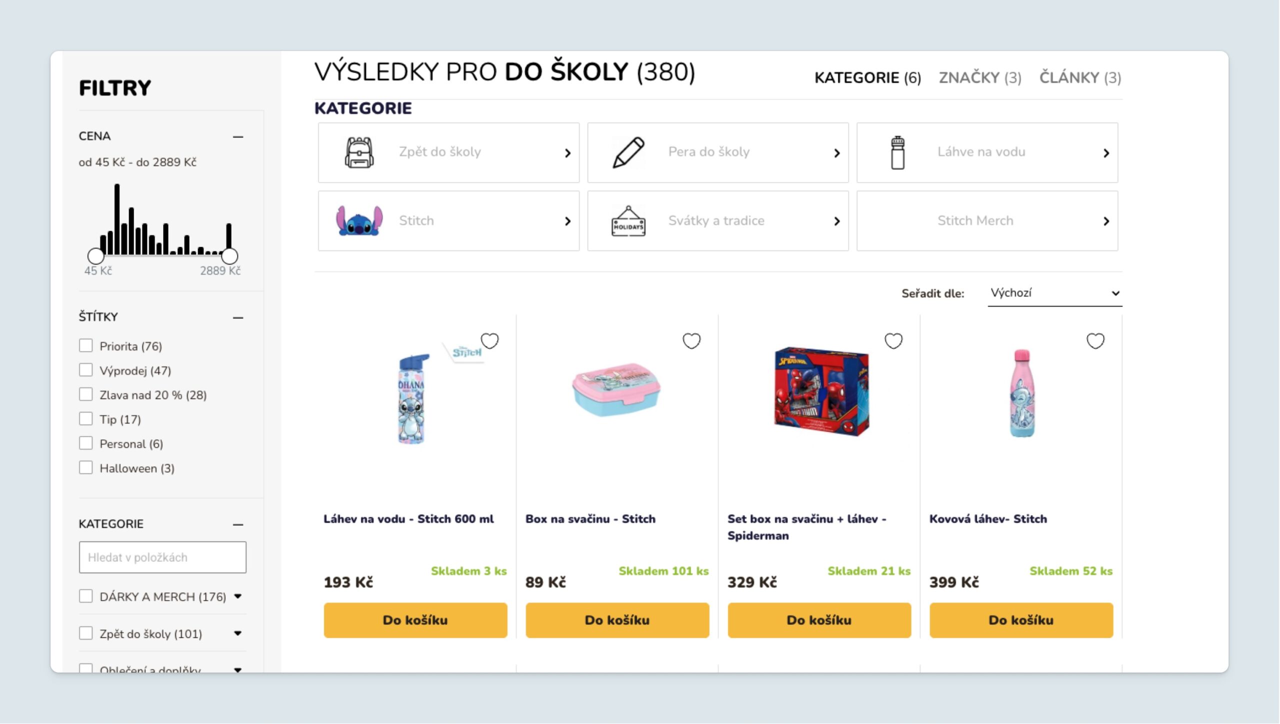 Categories are related to the seasons, in this case it’s “Back to school”.